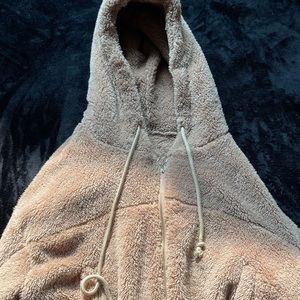 Fluffy Cropped Tan Zip Up Jacket